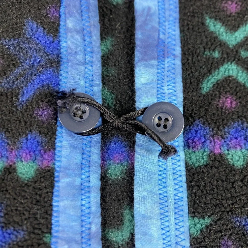 Vintage LL Bean Fleece Jacket Mens Medium‎ Large Black Blue Pattern Pullover 90s